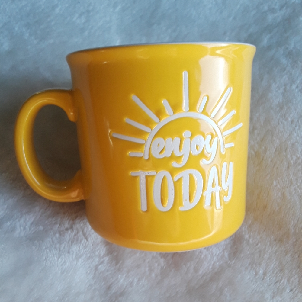* Enjoy Today * Coffee Tea Mug Cup * Happy Yellow